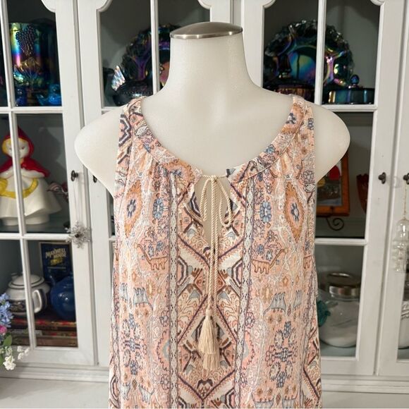 Rachel Zoe Bohemian Sleeveless Dress in Cream and Pink Size Medium - Picture 2 of 7